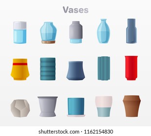 Set of vases. Cartoon vector illustration. For flowers and plants
