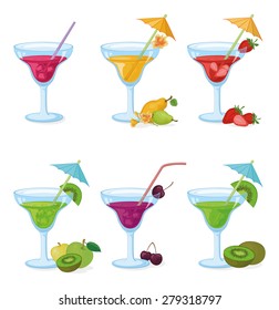 Set Vases and Glass with Drinks, Juice, Fruits and Berries. Eps10, Contains Transparencies. Vector