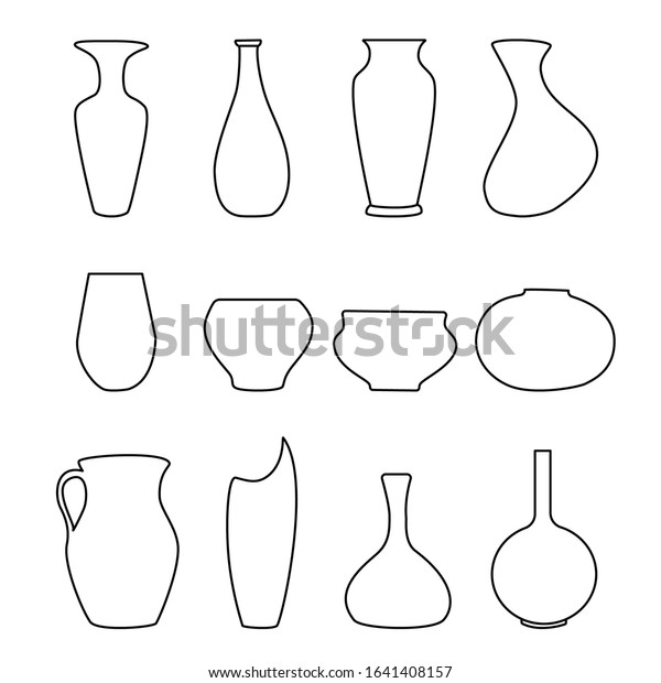 Set Vases Outline Design Jugs Isolated Stock Vector (Royalty Free ...