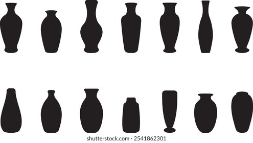 Conjunto de vasos silhuetas, Black pot ilustrações vetoriais isoladas sobre fundo branco