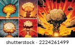 Set of vecor illustration of atomic bomb explosion