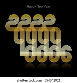 Set of vector 2016 Gold retro stripe funky style numbers for Happy New Year celebration with black background.