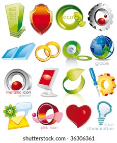 Set of vector 2D and 3D shiny, brilliant glossy Colorful Design elements. Collection_1