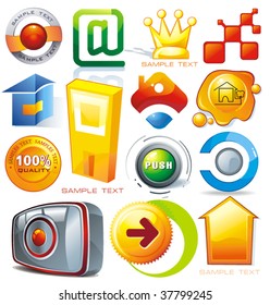 Set of vector 2D and 3D shiny, brilliant glossy Colorful Design elements. Collection_3