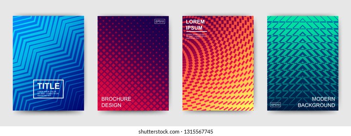Set of vector 2D templates. Trendy and bright design brochure, flyer, poster and booklet. Modern geometric pattern