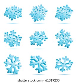 Set Vector 3d Blue Glossy Snowflake