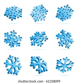 Set Vector 3d Blue Snowflake