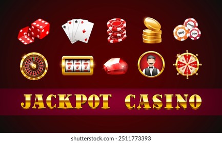 Set of vector 3D casino icons. Elements for user interface design.