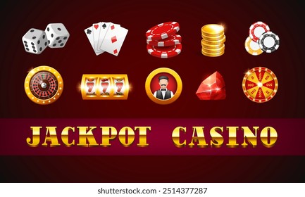 Conjunto de iconos de casino 3D de Vector. Elementos para el diseño de la interfaz de usuario.