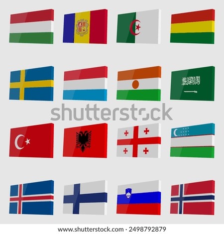 Set of vector 3D country flags with highlights in isometric style