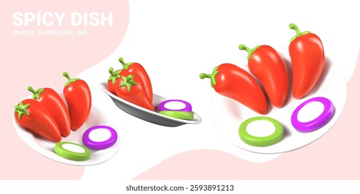 Set of vector 3D elements for menu concepts with spices