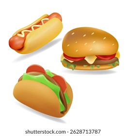 set of vector 3D fast food icons