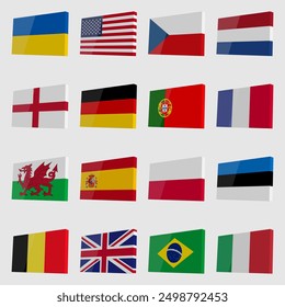 Set of vector 3D flags with highlights in isometric style