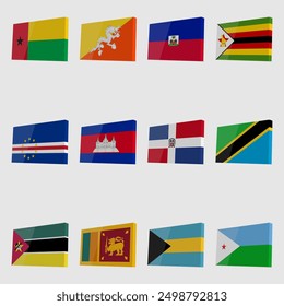 Set of vector 3D flags with highlights in isometric style