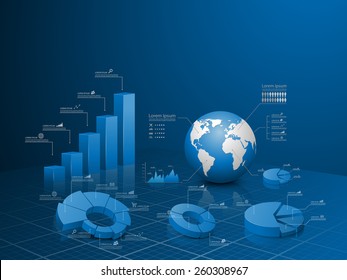 Set Of Vector 3d Graph With Infographic Global Template.