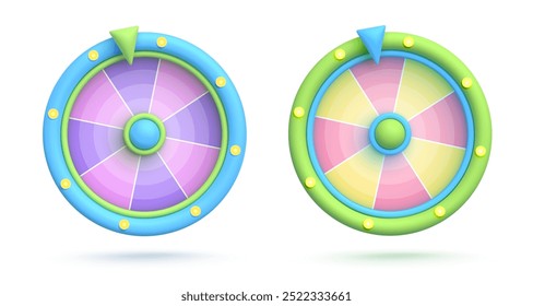 Icono 3d del Vector, azul y verde, aislado en el fondo blanco. Icono del juego. Rueda de la fortuna, ruleta. Ilustración vectorial para postal, iconos, cartel, Anuncio, Web, diseño, artes