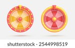 Set vector 3d icon isolated on white background. Red and yellow game icon. Wheel of fortune, roulette. Vector illustration for postcard, icons, poster, banner, web, design, arts