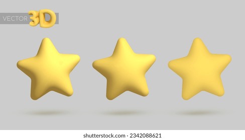 Set vector 3d icon isolated on gray background. Star render icon in different lightning. Vector illustration for postcard, icons, poster, banner, web, design, arts.