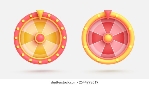 Set vector 3d icon isolated on white background. Red and yellow game icon. Wheel of fortune, roulette. Vector illustration for postcard, icons, poster, banner, web, design, arts