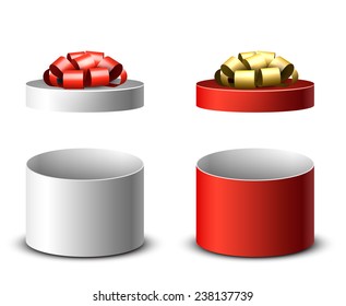 Conjunto de cajas vectoriales 3d de regalo realistas con arcos. 