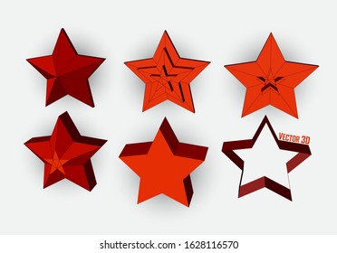 Set of Vector 3d stars. vector illustration