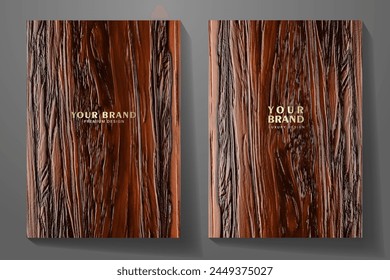 Set of vector 3d wood texture set with tree bark for cover design. Modern 3d background collection for invitation, brochure, booklet, flyer, note book, menu. Luxury premium render background.