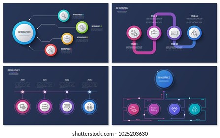 Set of vector 4 options, steps, processes infographic designs for presentations, reports, layouts, projects.