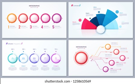 Set of vector 5 options infographic designs, templates for web, presentations, reports, visualizations.