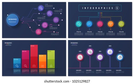 Set of vector 5 options, steps, processes infographic designs for presentations, reports, layouts, projects.