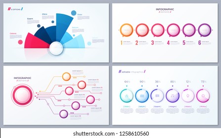 Set of vector 6 options infographic designs, templates for web, presentations, reports, visualizations.