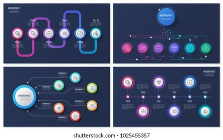 Set of vector 6 options, steps, processes infographic designs for presentations, reports, layouts, projects.