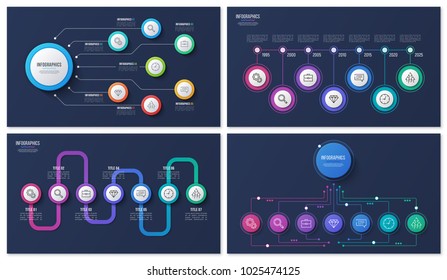 Set of vector 7 options, steps, processes infographic designs for presentations, reports, layouts, projects.