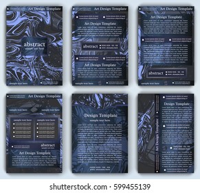 Set of vector A4 flyer template with magic night colored background executed in expressionist style. Abstract layout for use as company annual report, corporate presentation, product advertise