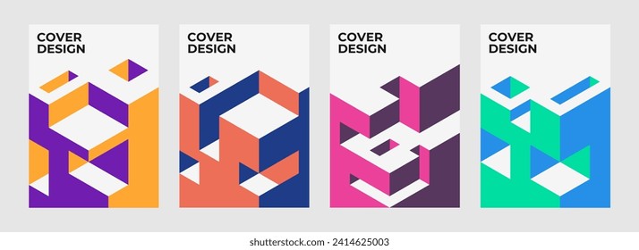 Set of vector A4 size abstract isometric shape covers for flyers, posters, brochures, magazine, annual report, poster, wallpapers, and other.