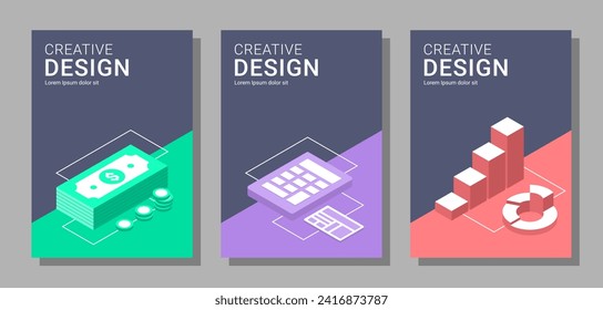 Set of vector A4 size accounting covers for flyers, posters, brochures, magazine, annual report, poster, wallpapers, and other.