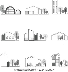 a set of vector about village and factory.