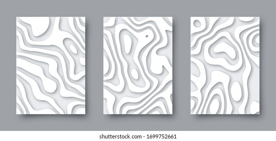 Set of vector abstract 3D templates. A4 backgrounds in paper cut style for your design.