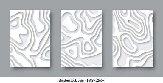 Set of vector abstract 3D templates. A4 backgrounds in paper cut style for your design.