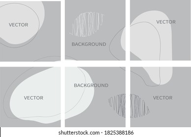 Set of vector abstract background with copy space for text. Design for social media, insta story, card, invitation, feed post. Doodle style. Instagram square flyer banner