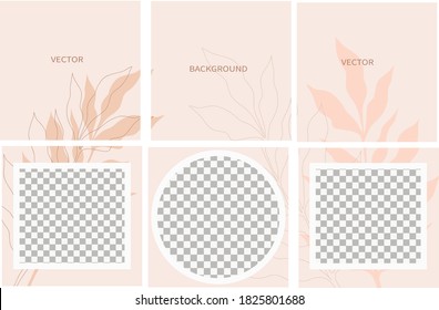 Set of vector abstract background with copy space for text. Design for social media, insta story, card, invitation, feed post. Doodle style. Instagram square flyer.