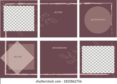 Set of vector abstract background with copy space for text. Design for social media, insta story, card, invitation, feed post. Doodle style. Instagram square flyer.