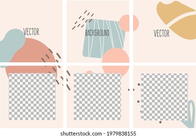 Set of vector abstract background with copy space for text. Design for social media, card, feed post. Doodle style. Square flyer banner
