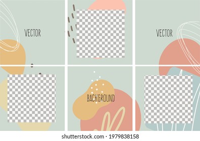Set of vector abstract background with copy space for text. Design for social media, card, feed post. Doodle style. Square flyer banner