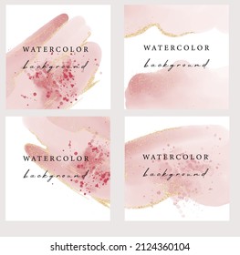 Set of vector abstract background with copy space for text. Design for social media, insta story, card, invitation, feed post with watercolor and glitter. Square flyer banner
