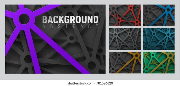 Set vector of abstract background with cut lines with a mettal effect. Pattern of the backdrop with colored and black web elements.