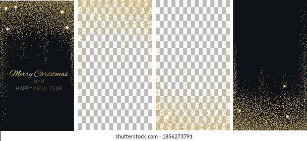 Set of vector abstract backgrounds for Christmas and New year. Design for social media, story, card, invitation, feed post. Falling gold dust