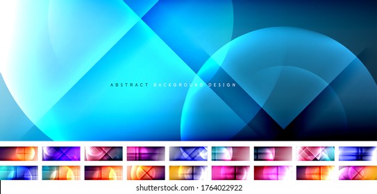 Set of vector abstract backgrounds - circles and crosses on fluid gradient with shadows and light effects. Techno or business shiny design templates for text