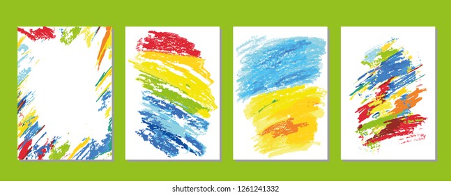 Set of vector abstract backgrounds. Colorful oil pastel hand drawing abstract backgrounds. Template for brochure, card, poster.