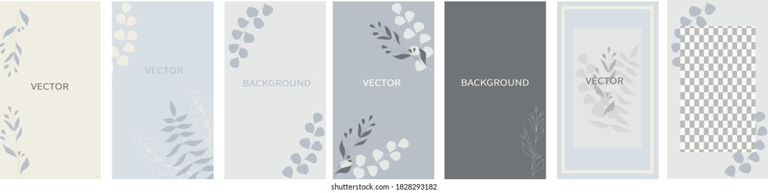 Set of vector abstract backgrounds with copy space for text. Design for social media, stories, card, invitation, feed post. Doodle style.