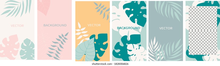 Set of vector abstract backgrounds with copy space for text. Design for social media, story, card, invitation, feed post. Doodle style.